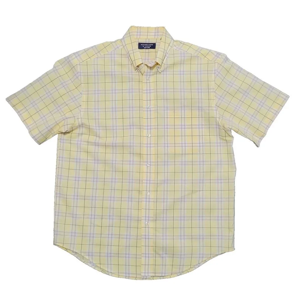 ROUNDTREE & YORKE Easy Care Shirt Mens M Yellow Plaid Short Sleeve Butto… - Picture 1 of 11